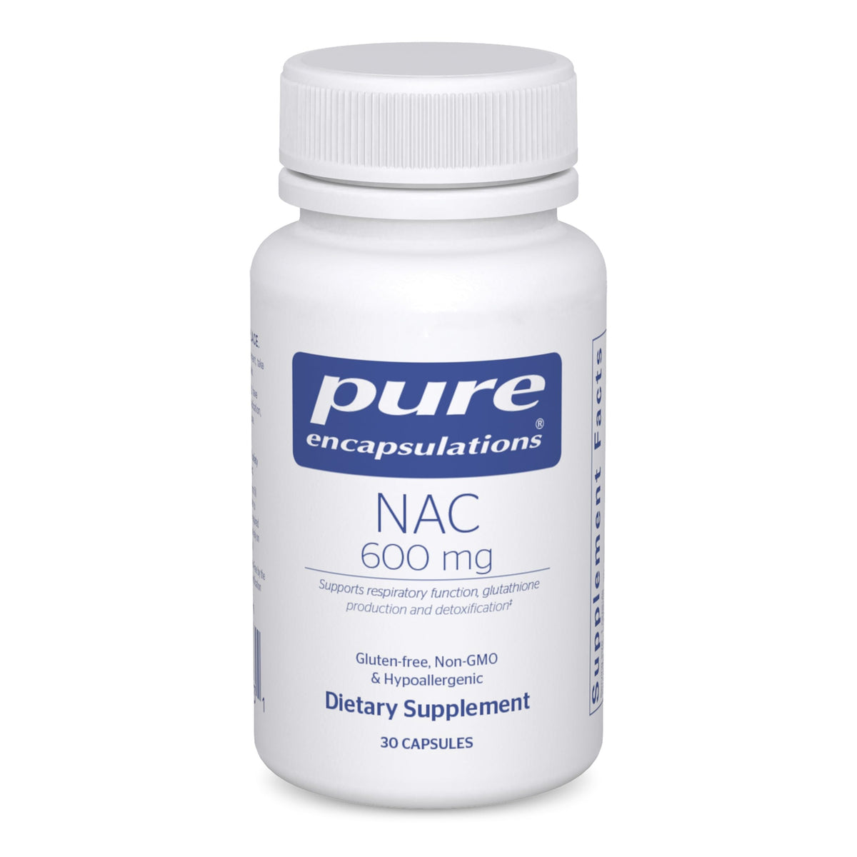 Pure Encapsulations NAC 600 mg bottle-front highlighting antioxidant support and everyday supplement use