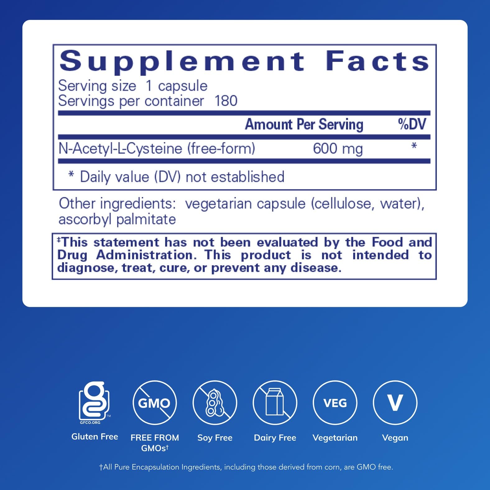 Pure Encapsulations NAC 600 mg capsules ready for convenient daily use
