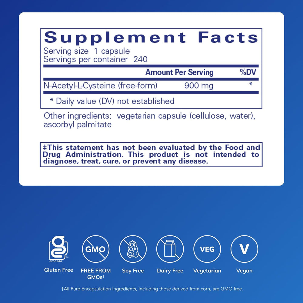 Pure Encapsulations NAC bottle close-up highlighting label and potency.