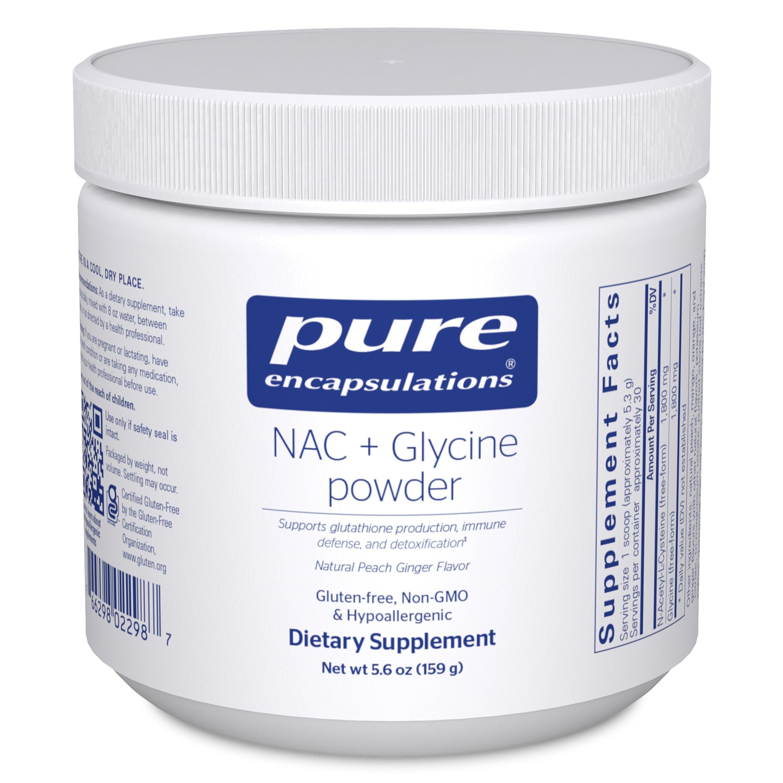 Pure Encapsulations NAC + Glycine powder bottle for immune support.