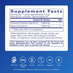 NAC + Glycine powder label highlights clean ingredients.