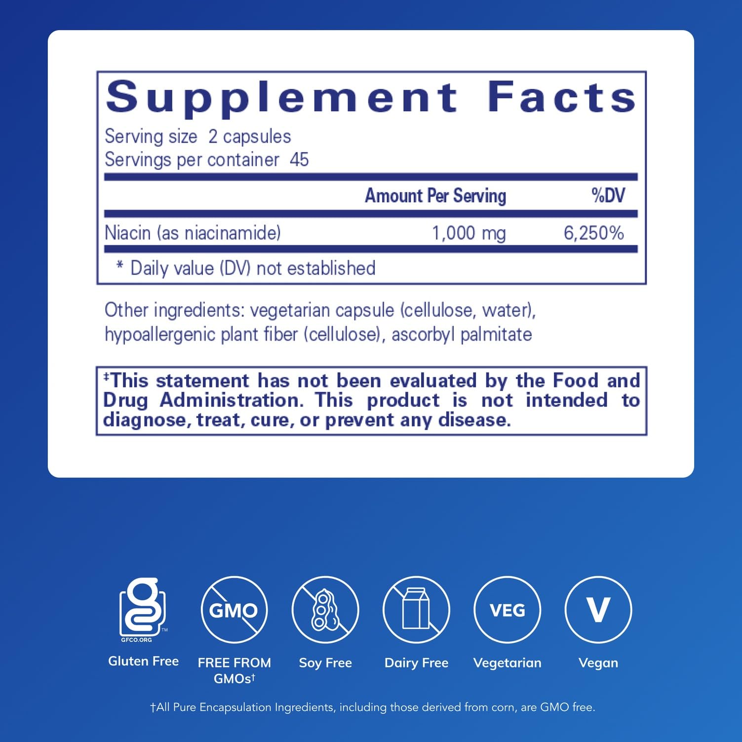 Pure Encapsulations Niacinamide capsules close-up highlighting joint mobility support.