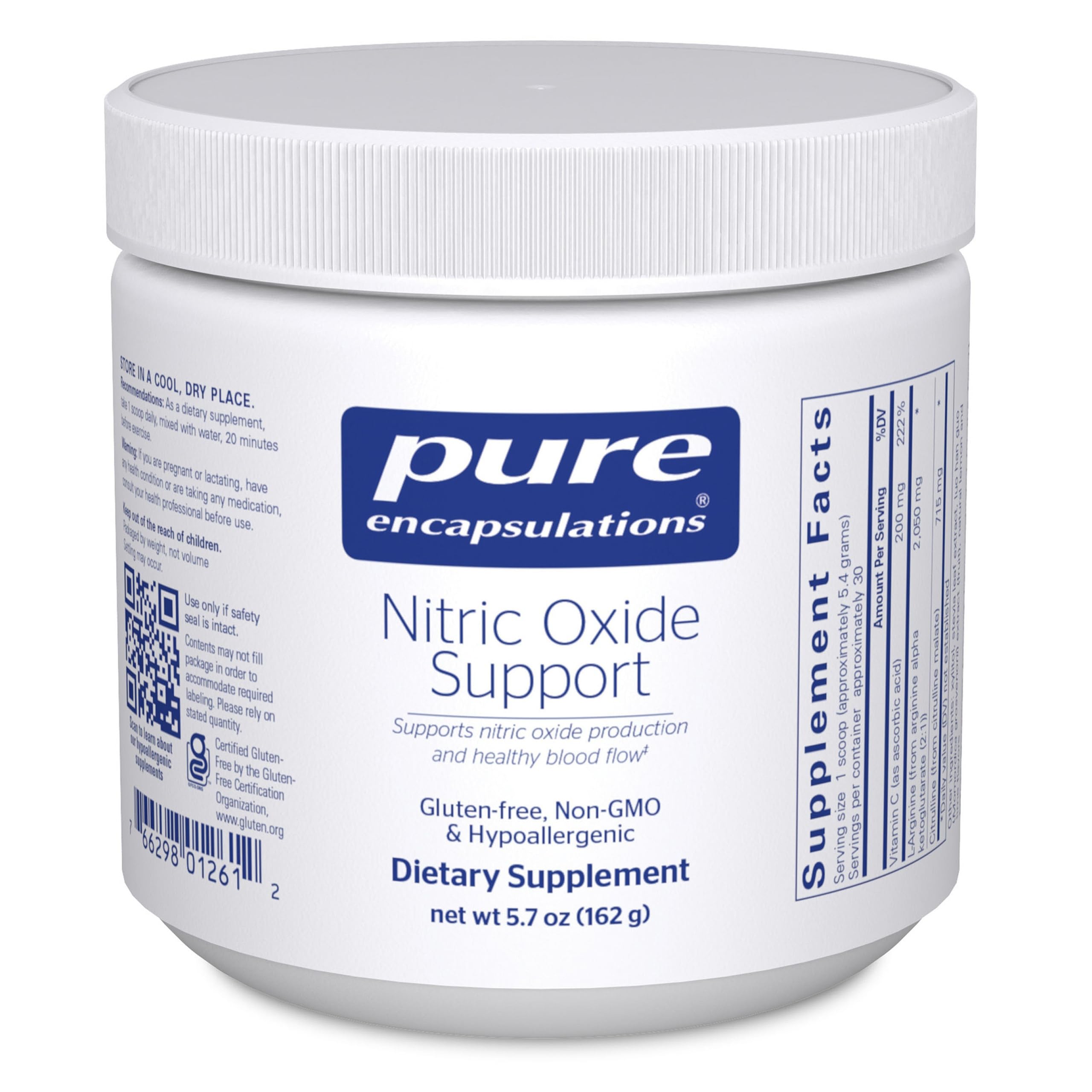 Pure Encapsulations Nitric Oxide Support bottle front may support healthy blood flow during workouts