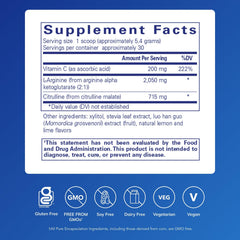 Nitric Oxide Support label close-up by Pure Encapsulations shows premium ingredients and quality testing