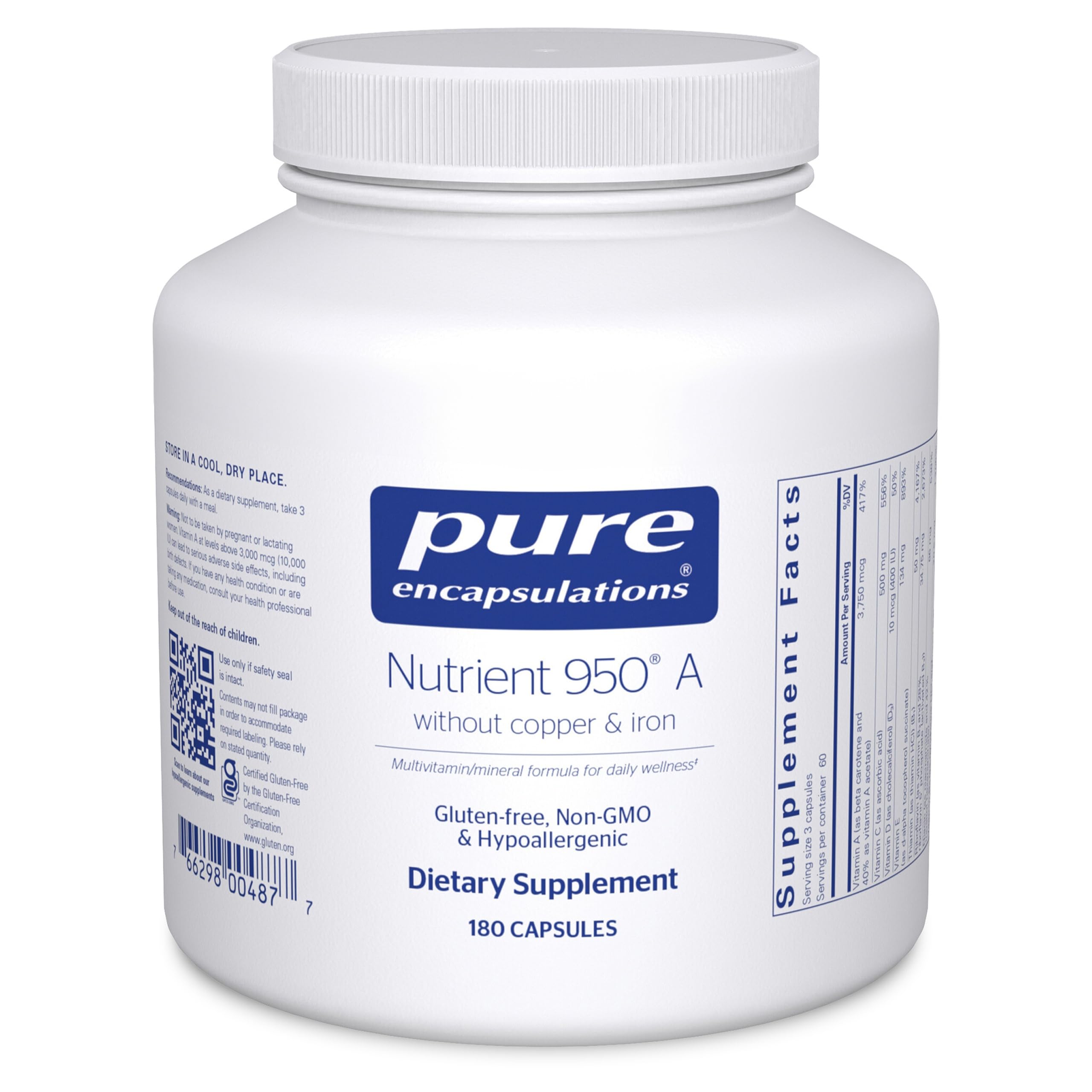Pure Encapsulations Nutrient 950 A bottle front—hypoallergenic daily wellness support in one capsule