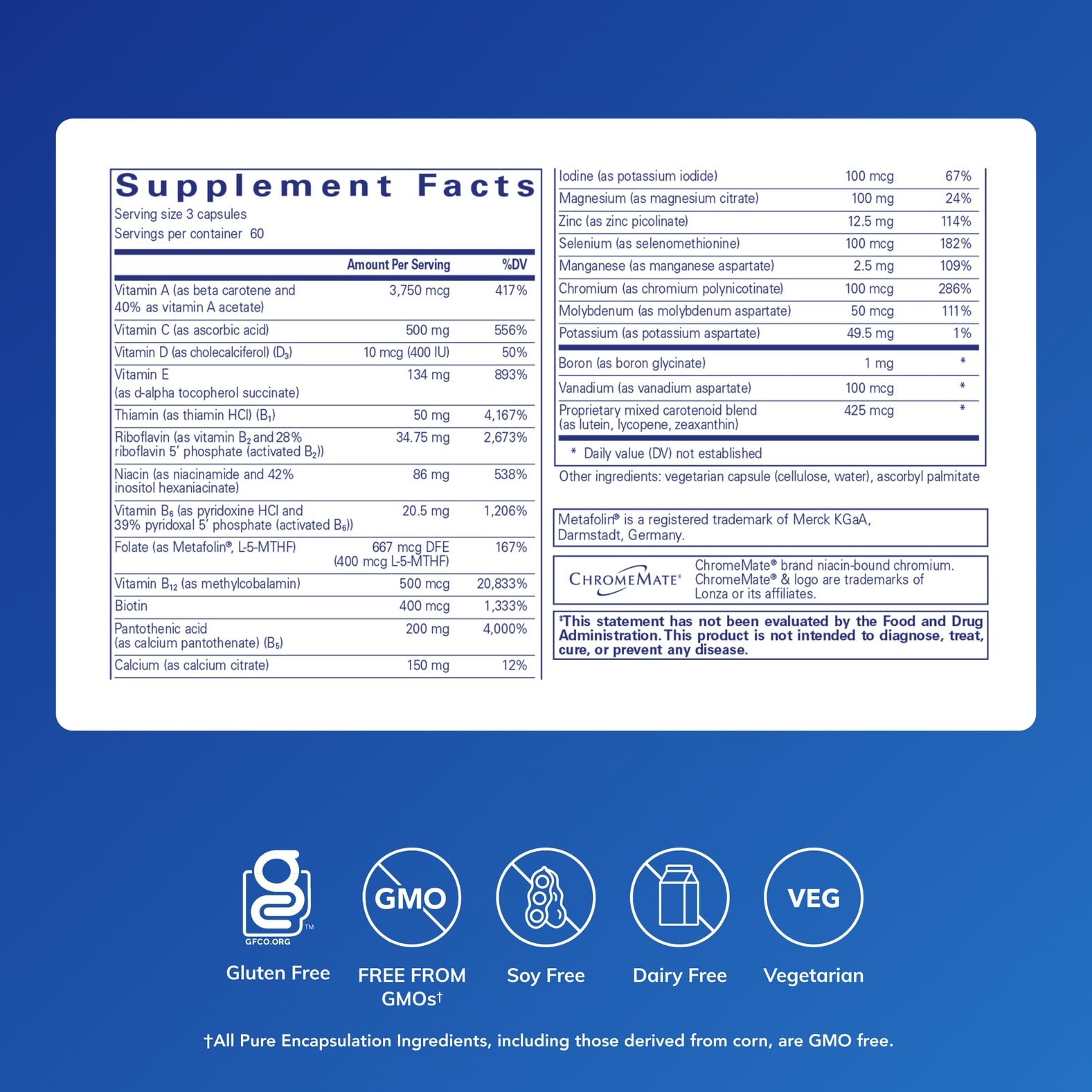 Pure Encapsulations Nutrient 950 A bottle side—easy to swallow, gentle on sensitive systems