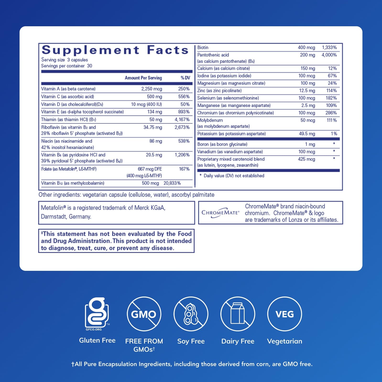 Pure Encapsulations Nutrient 950 label close-up shows copper- and iron-free design.