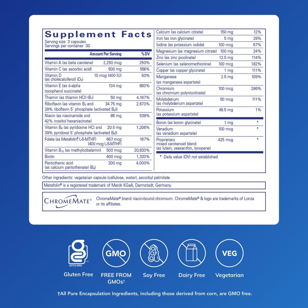 Pure Encapsulations Nutrient 950 label close-up highlights L-5-MTHF.