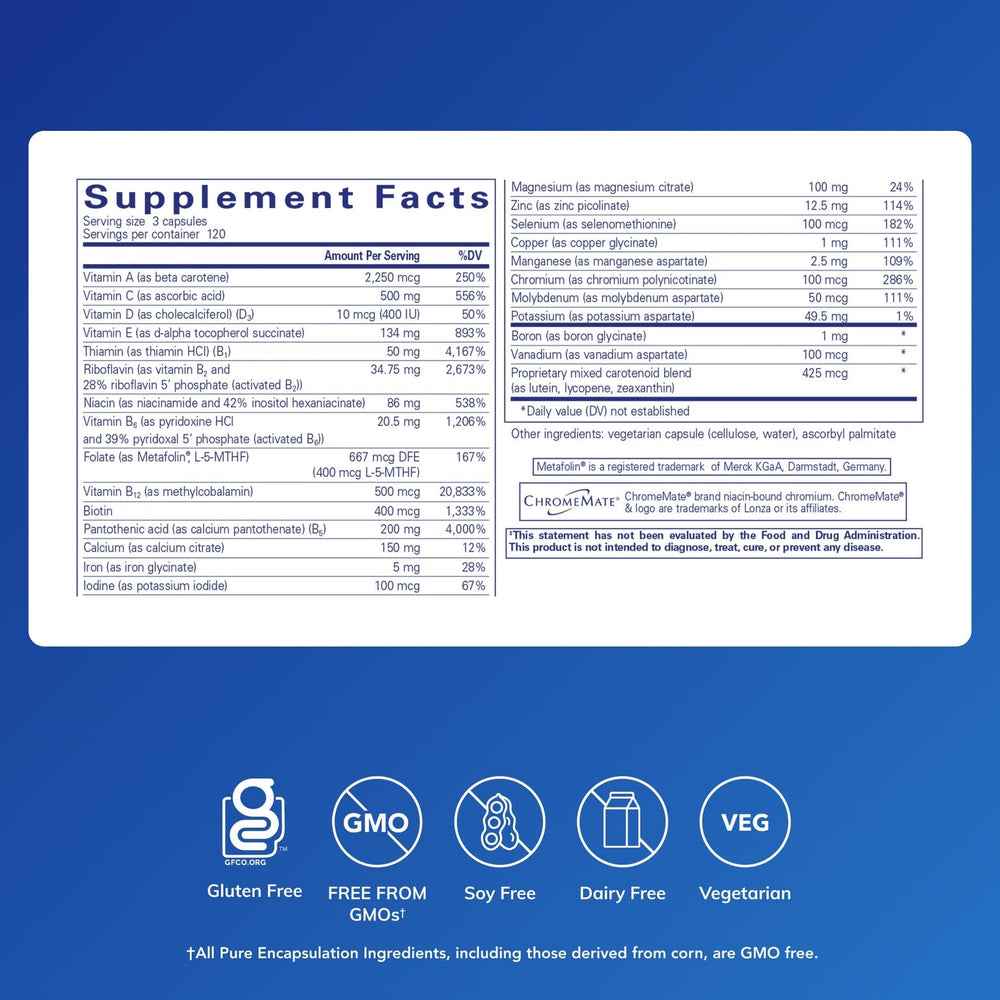 Pure Encapsulations Nutrient 950 label closeup highlighting Metafolin L-5-MTHF.