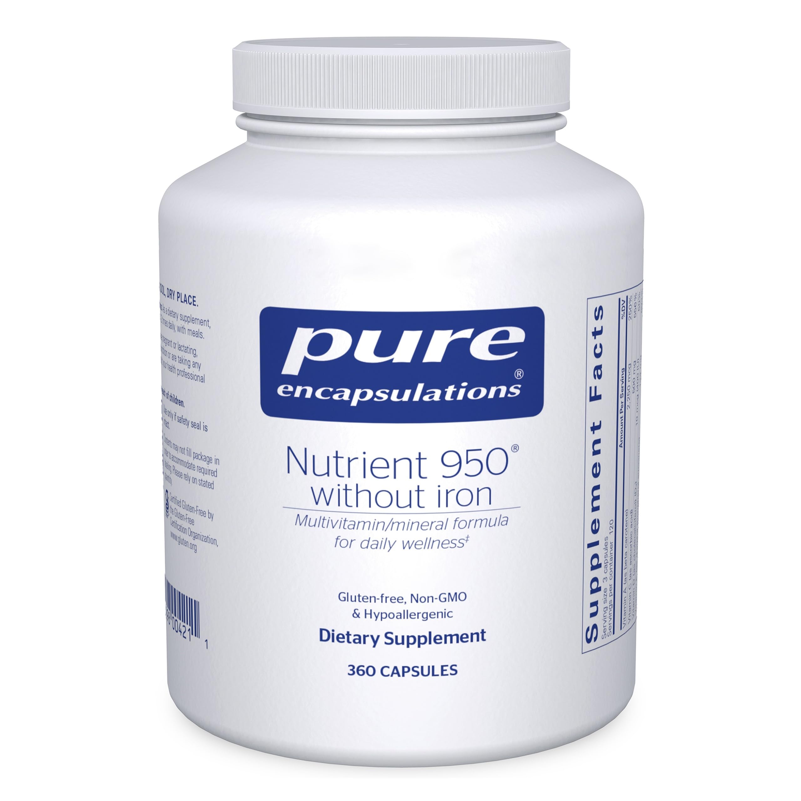 Pure Encapsulations Nutrient 950 without Iron bottle for daily wellness support