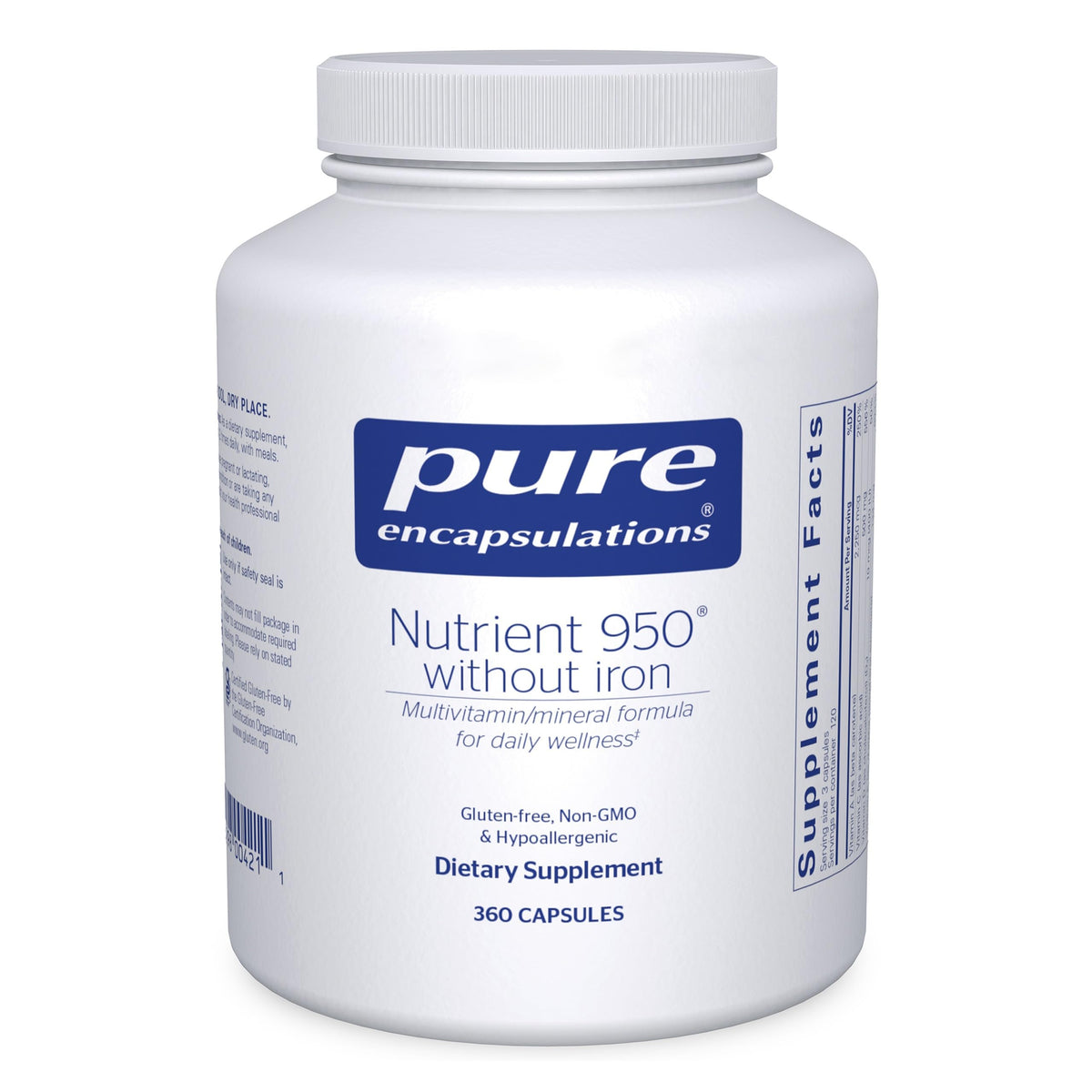 Pure Encapsulations Nutrient 950 without Iron bottle for daily wellness support