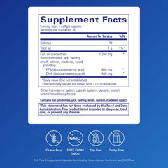 Close-up of Pure Encapsulations O.N.E. Omega softgels, easy-to-swallow EPA/DHA capsules.