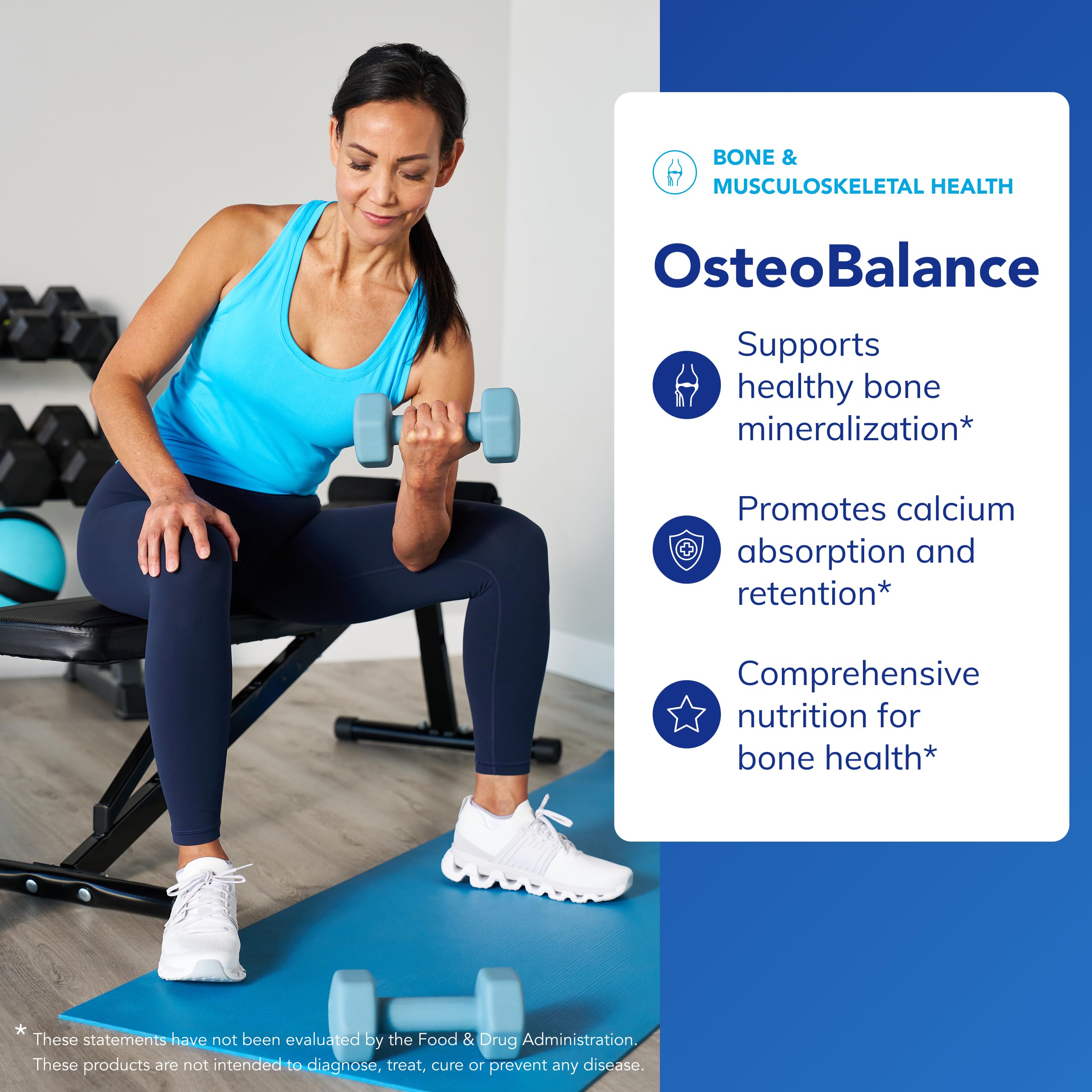 Close-up of OsteoBalance label highlights 514 mg calcium per serving