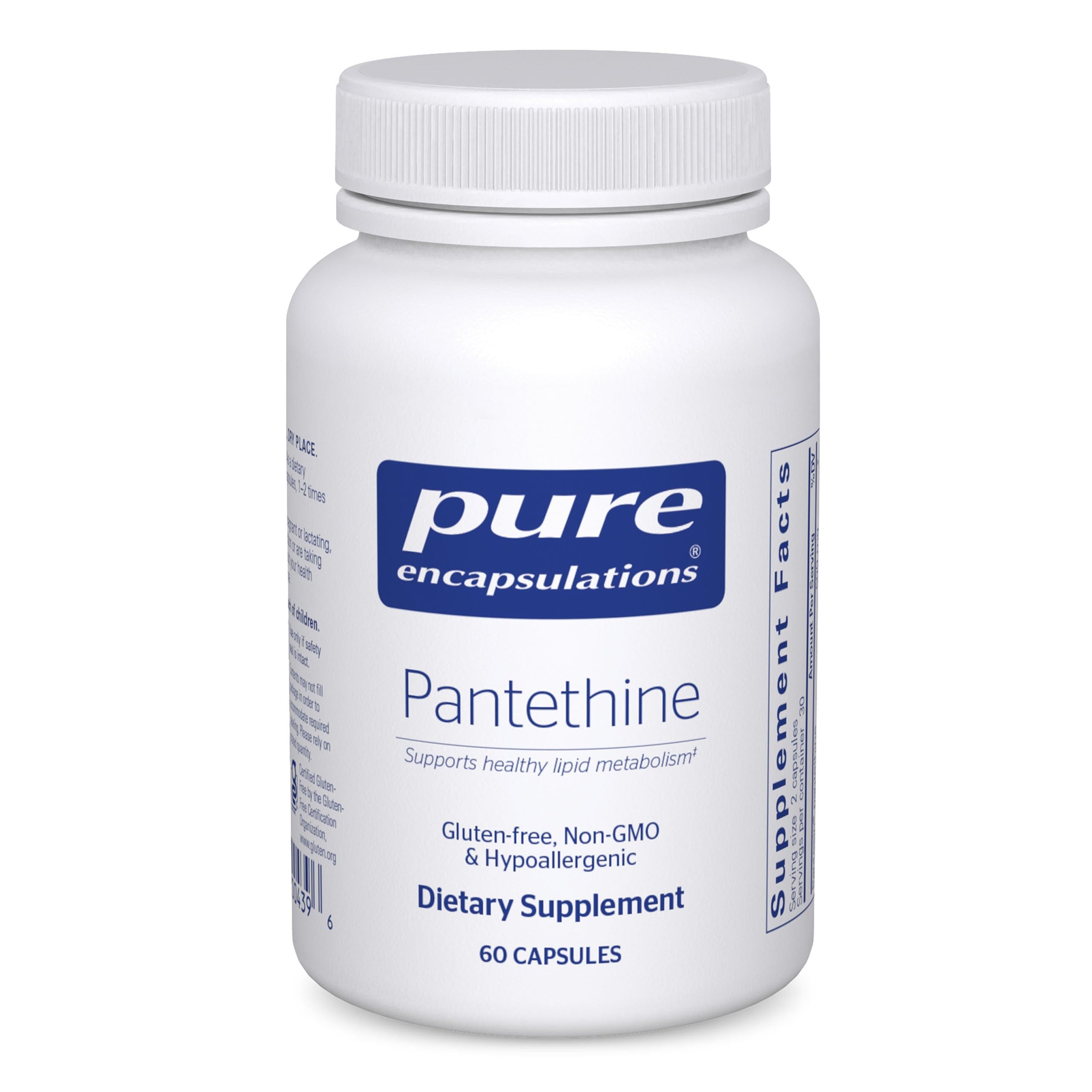 Pure Encapsulations Pantethine capsules in bottle supporting lipid metabolism