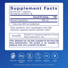 Pantethine label closeup highlighting purity and CoA relevance for lipids