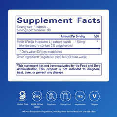 Pure Encapsulations Perilla Extract label showcases premium, allergen-free formulation