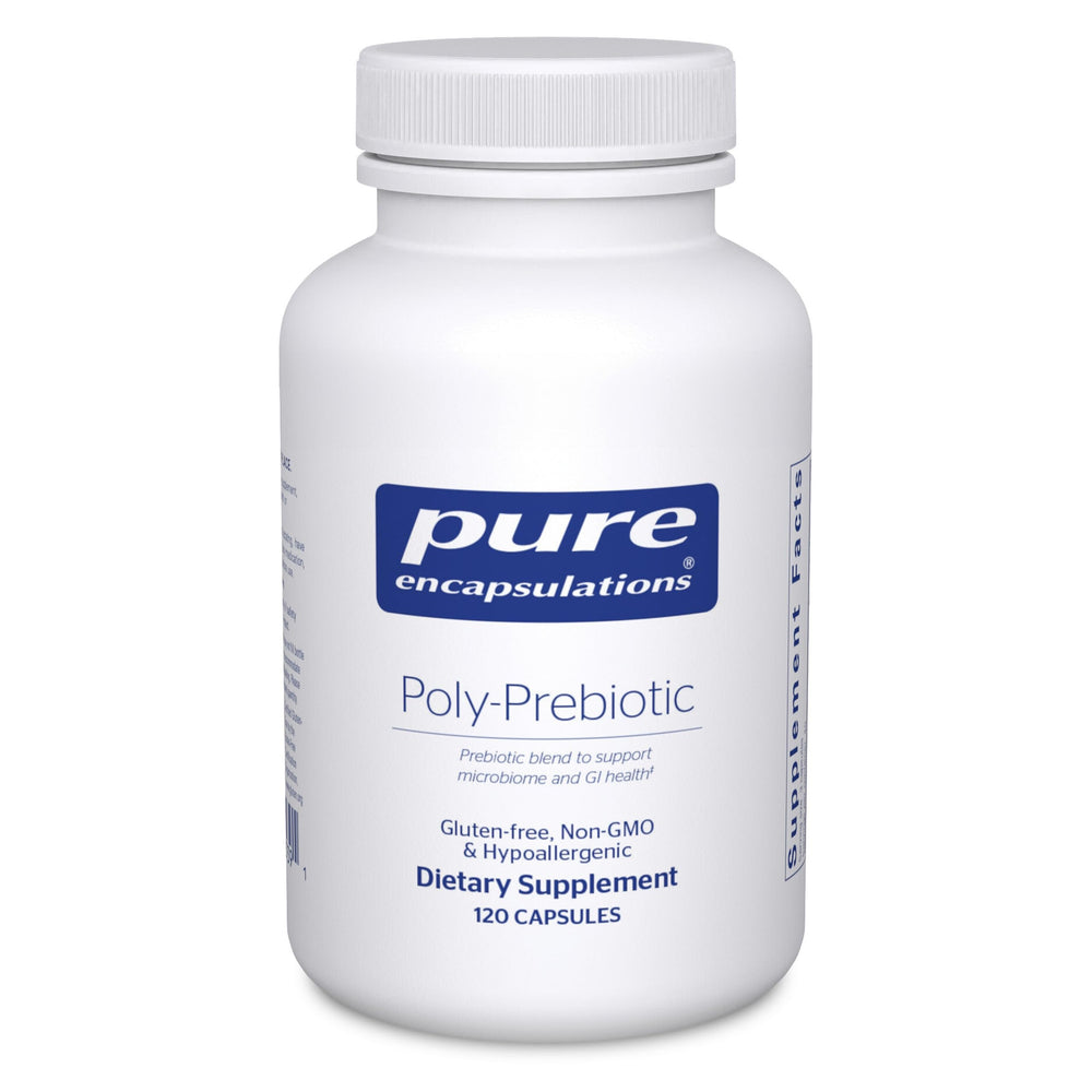Pure Encapsulations Poly-Prebiotic bottle front for gut health support.