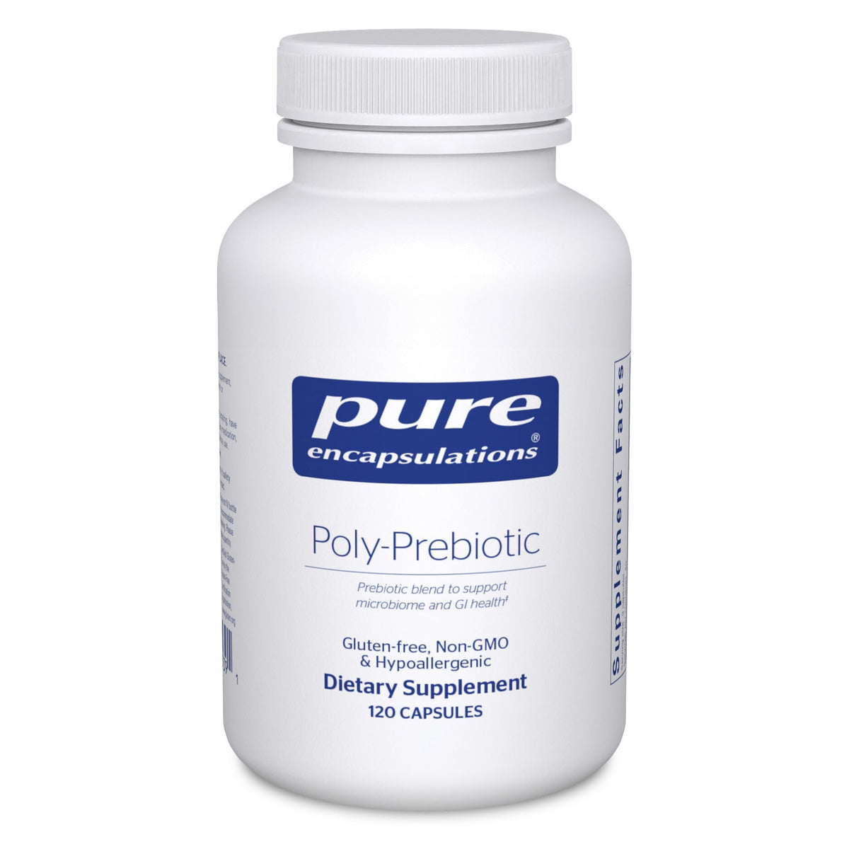 Pure Encapsulations Poly-Prebiotic bottle front for gut health support.