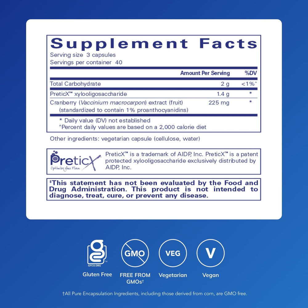 Poly-Prebiotic capsules closeup highlighting blend supporting gut microflora.