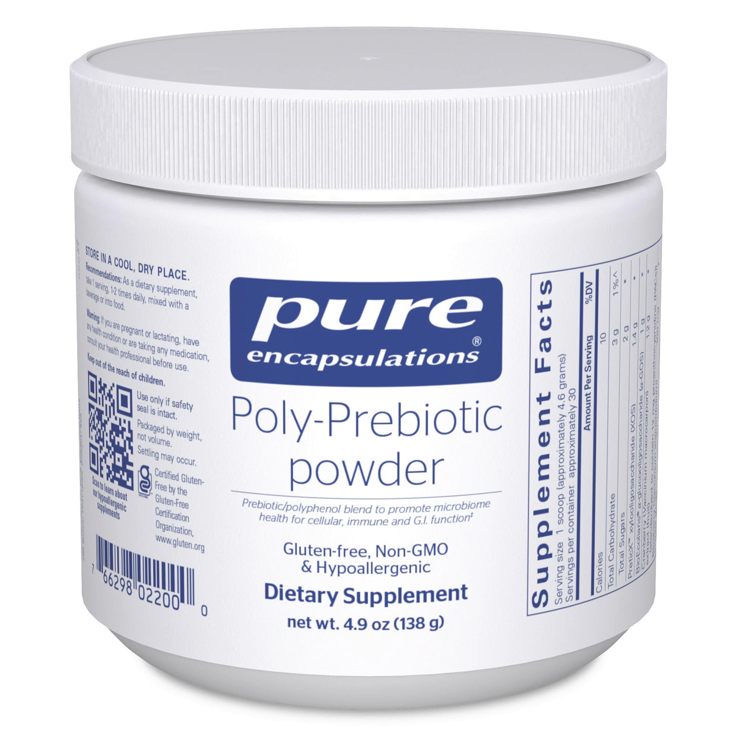 Pure Encapsulations Poly-Prebiotic Powder bottle supports gut health with a premium prebiotic blend.