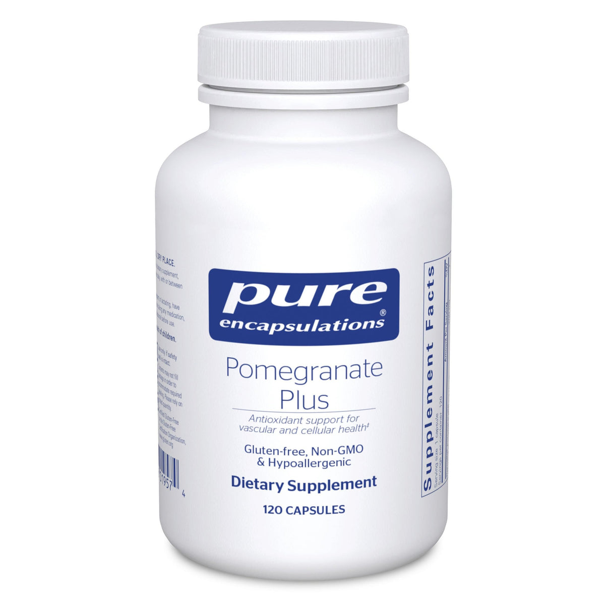 Pure Encapsulations Pomegranate Plus bottle on shelf signaling antioxidant support.