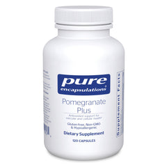 Pure Encapsulations Pomegranate Plus bottle on shelf signaling antioxidant support.