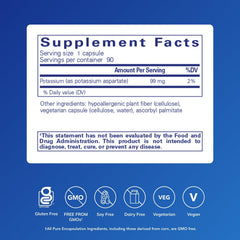 Frasco de 90 cápsulas de Pure Encapsulations Potasio Aspartato para equilibrio electrolítico diario.