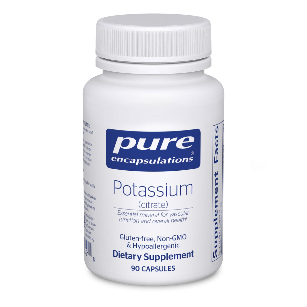 Pure Encapsulations Potassium Citrate bottle emphasizes electrolyte balance for daily vitality.