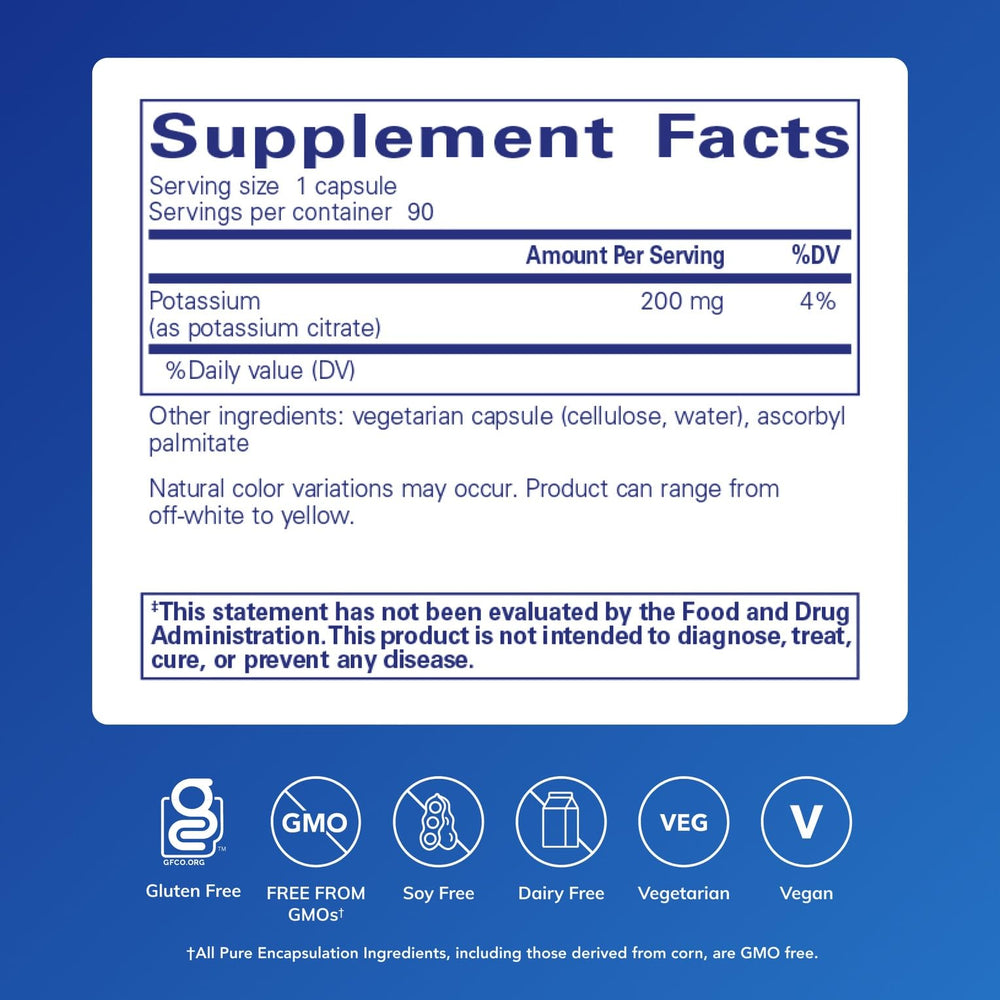 Pure Encapsulations Potassium Citrate capsule closeup showcases convenient daily supplement support.