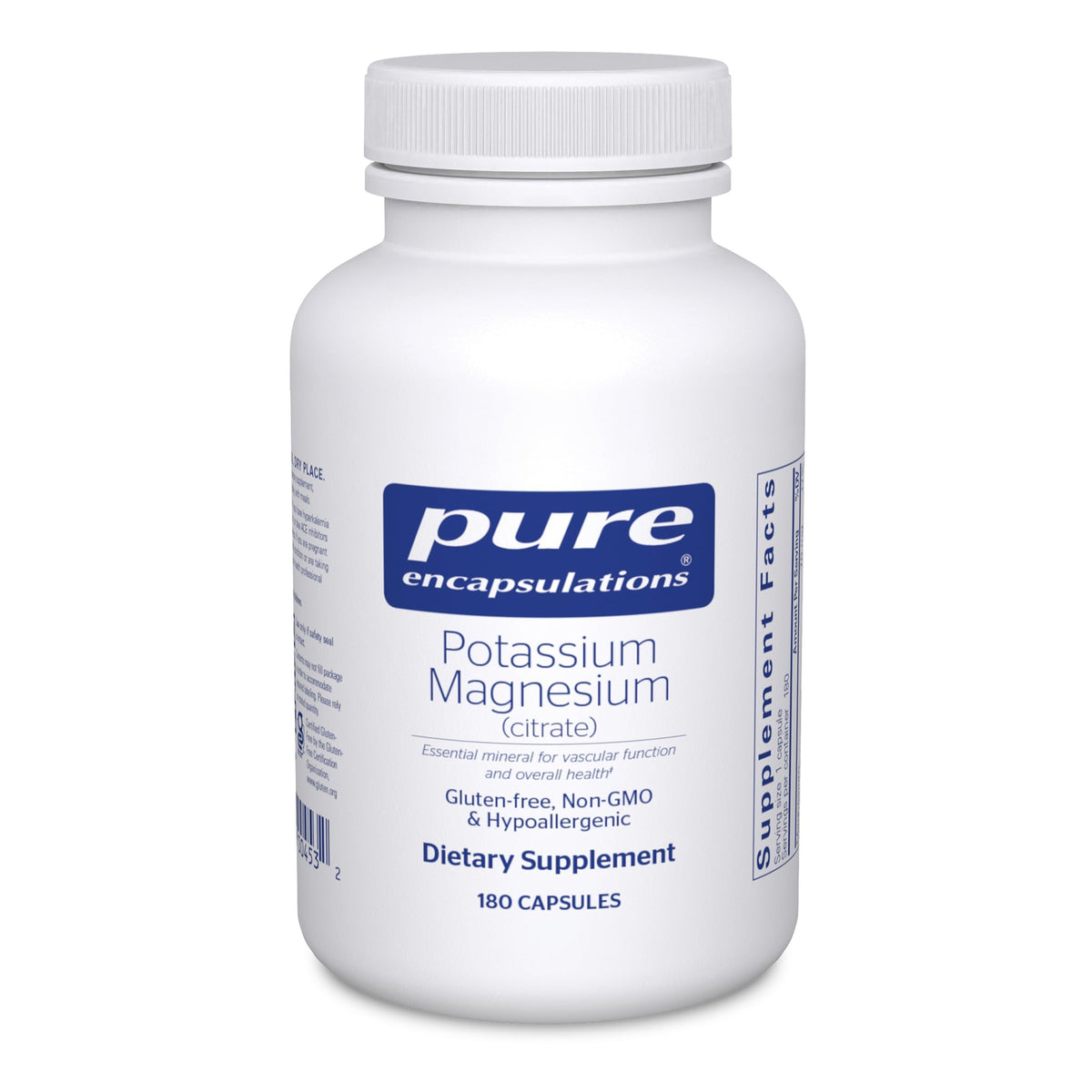 Pure Encapsulations Potassium Magnesium Citrate bottle front showing heart and bone support focus