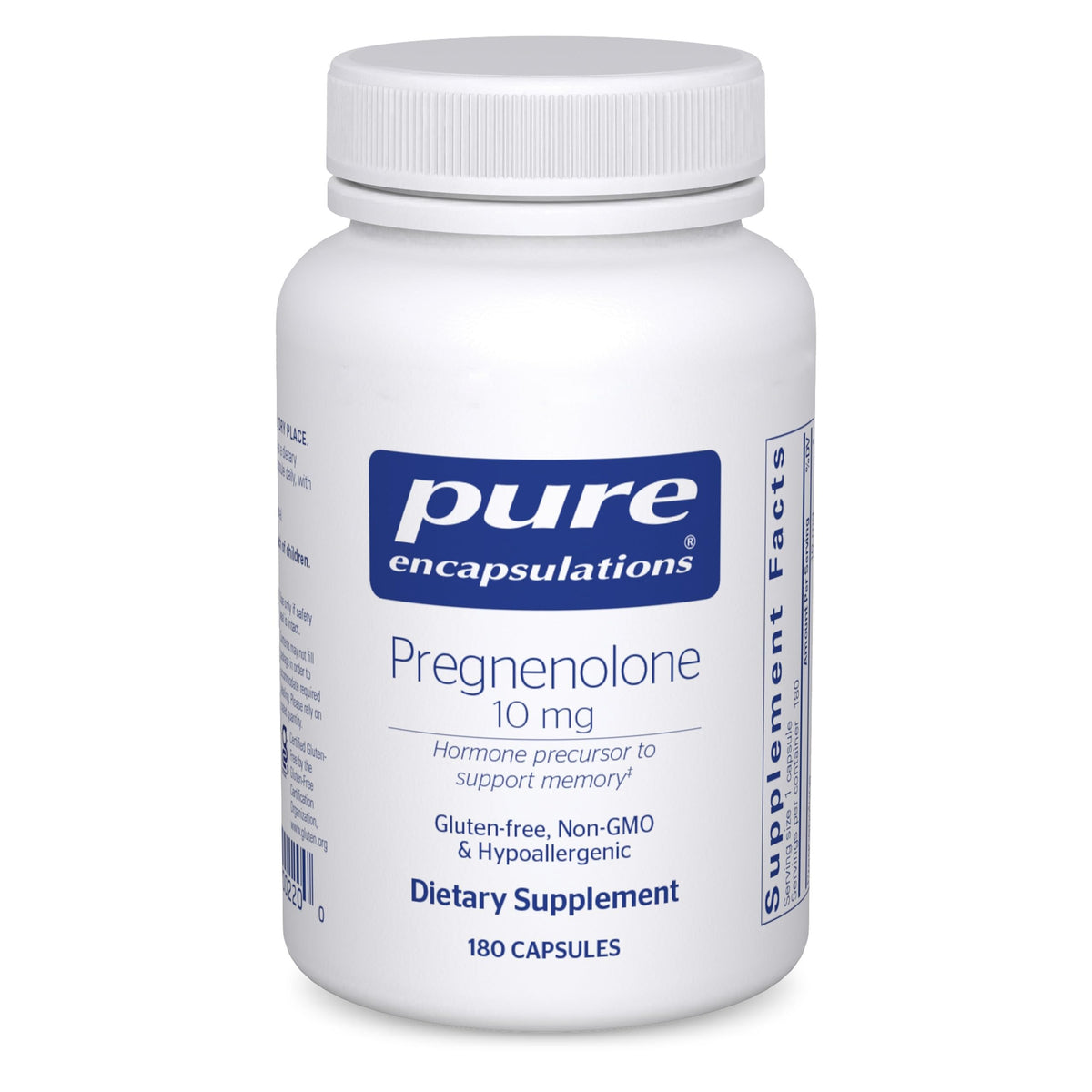 Pure Encapsulations Pregnenolone 10 mg bottle promotes memory support and focus