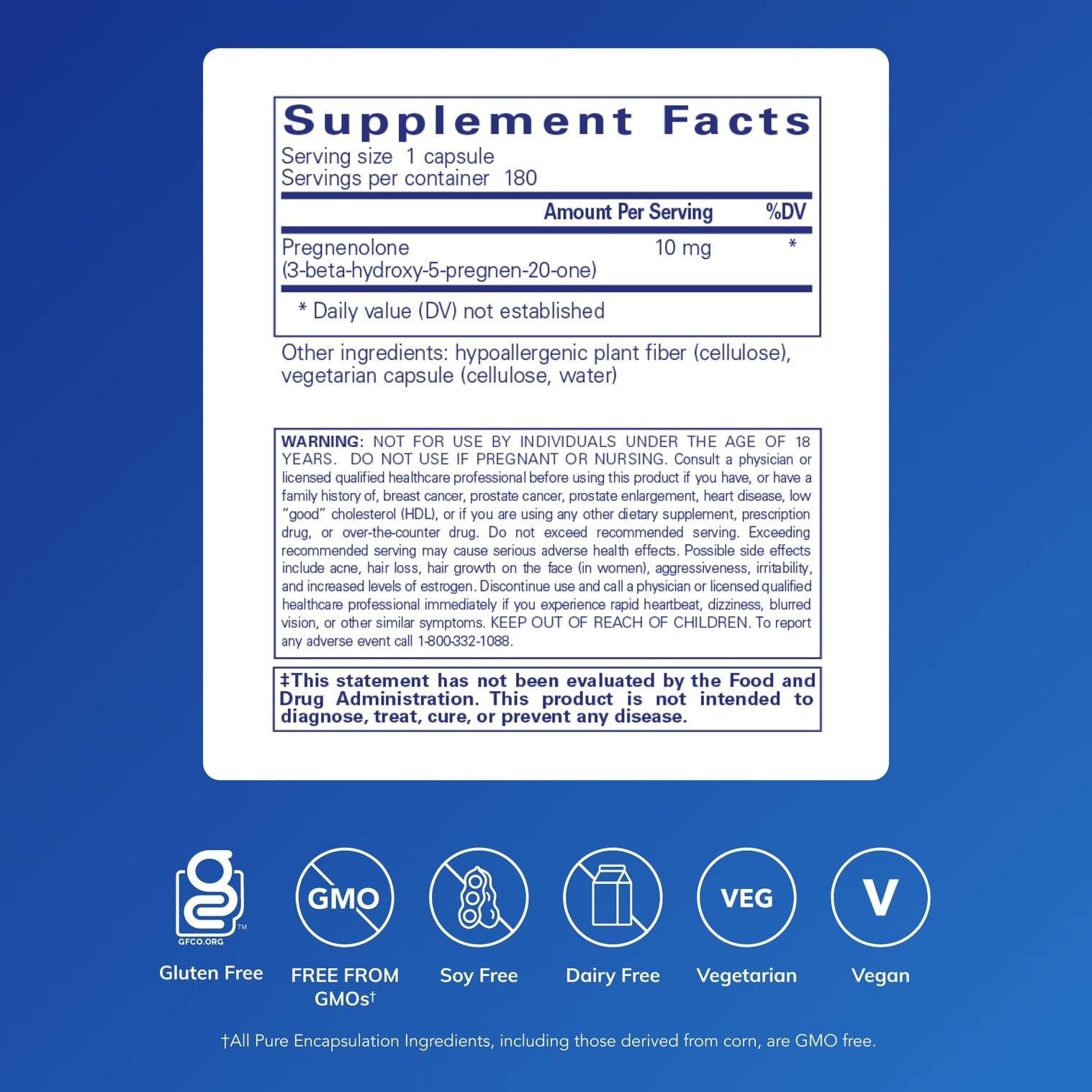 Pure Encapsulations Pregnenolone 10 mg capsules suggest cognitive support potential