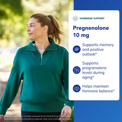 Pure Encapsulations Pregnenolone 10 mg label highlights vegan, gluten-free, non-GMO claims