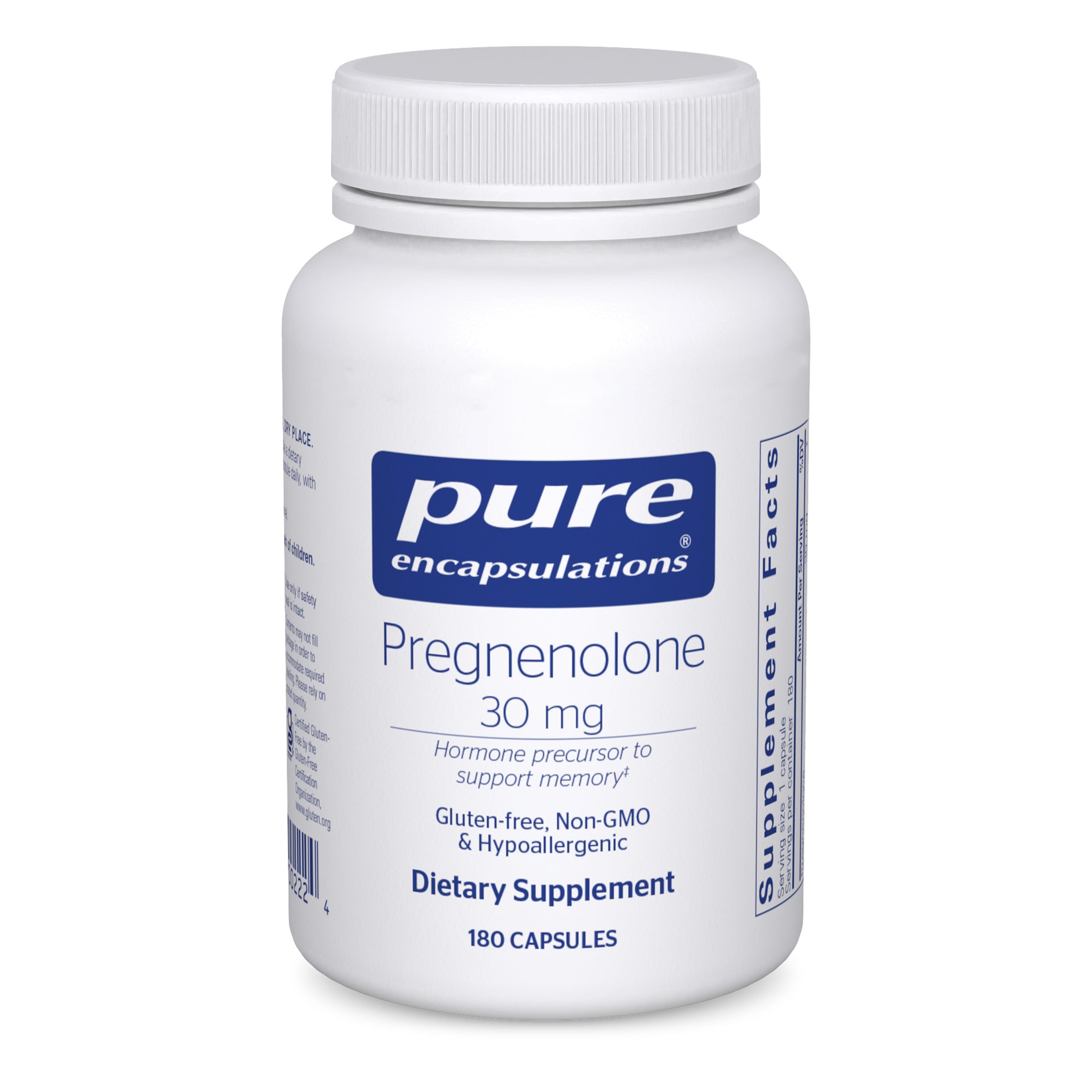 Pure Encapsulations pregnenolone 30mg bottle; supports cognitive wellness and balanced hormones