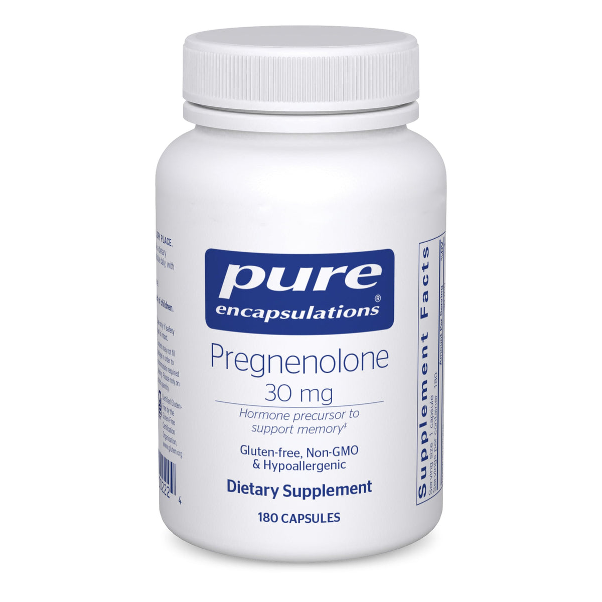 Pure Encapsulations pregnenolone 30mg bottle; supports cognitive wellness and balanced hormones