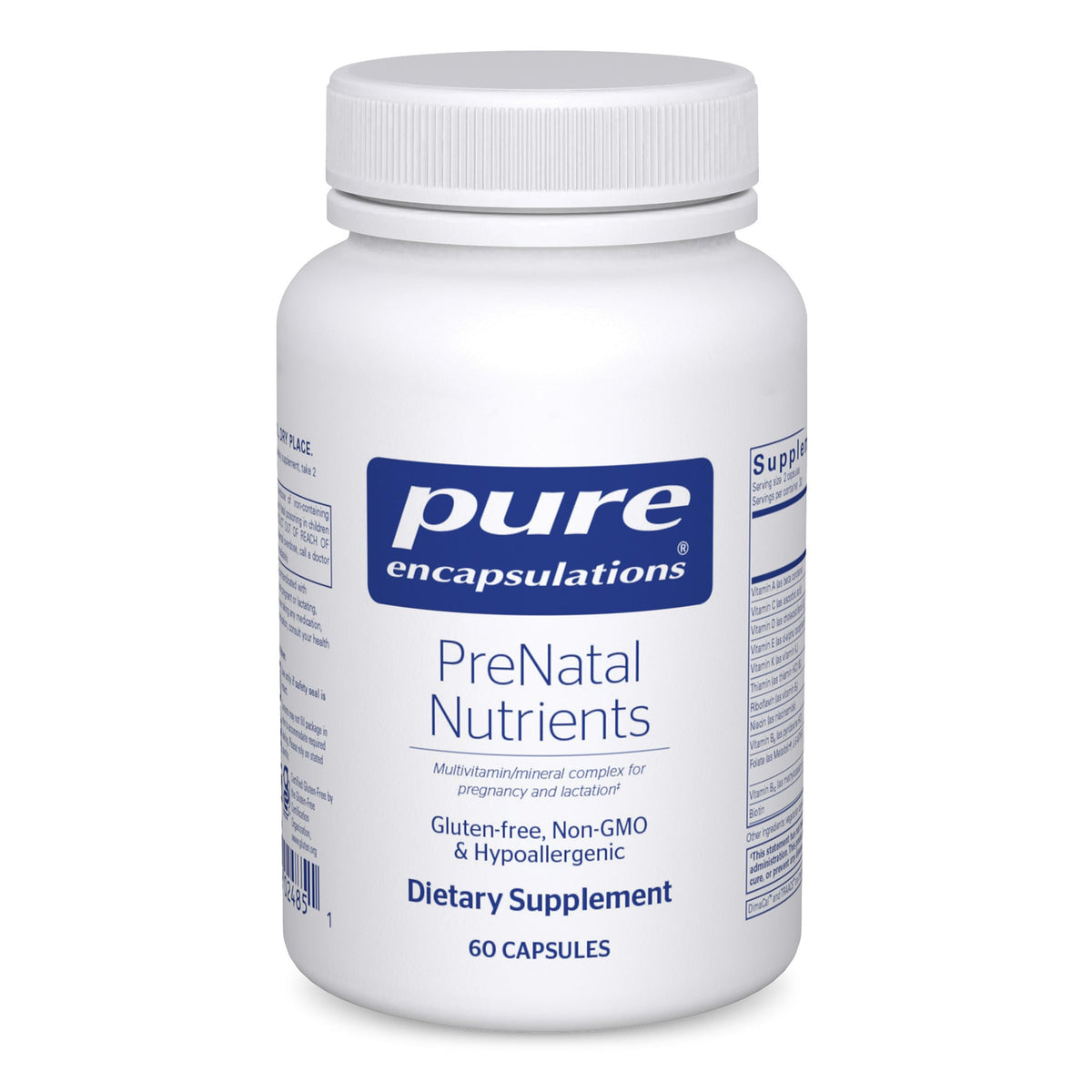 Pure Encapsulations PreNatal bottle front signals daily prenatal support for pregnancy wellness.