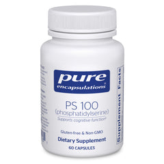 Pure Encapsulations PS100 bottle-front showcases premium cognitive-support packaging
