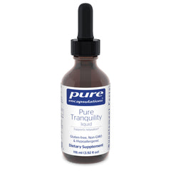 Pure Encapsulations Pure Tranquility Liquid bottle closeup for relaxation and calm evenings.