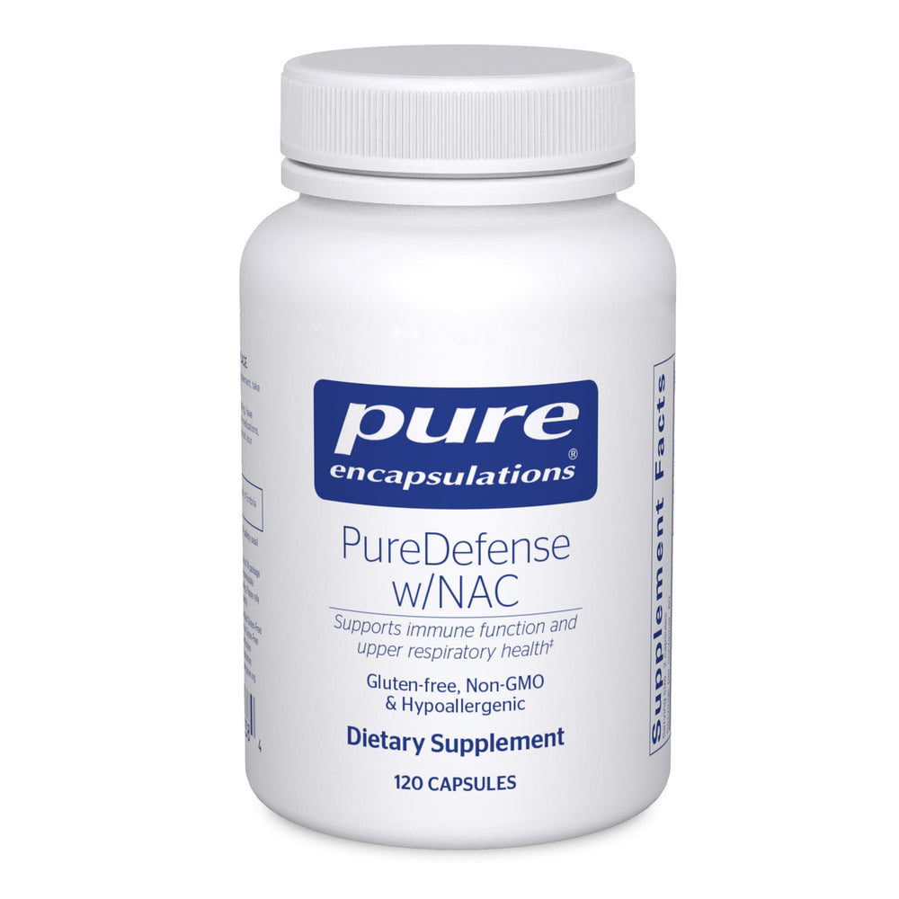 Pure Encapsulations PureDefense NAC bottle with capsules for immune support.