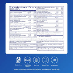 Pure Encapsulations PureGenomics UltraMultivitamin label close-up highlighting premium ingredients.