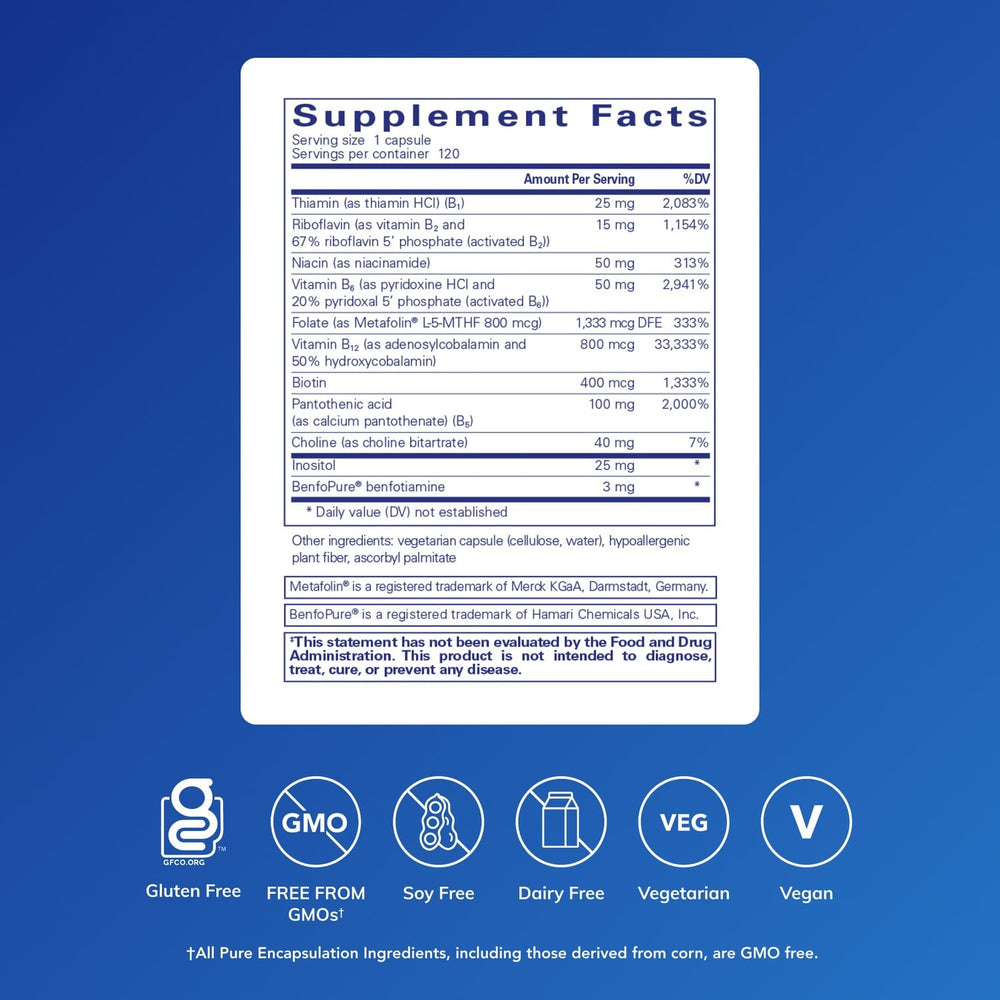 Pure Encapsulations PureGenomics B-Complex capsules promote methylation-friendly vitamins for cellular health.
