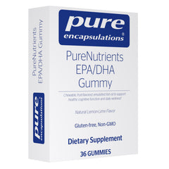 Pure Encapsulations PureNutrients EPA/DHA Gummy lemon-lime bottle highlights convenient cognitive support for daily wellness.