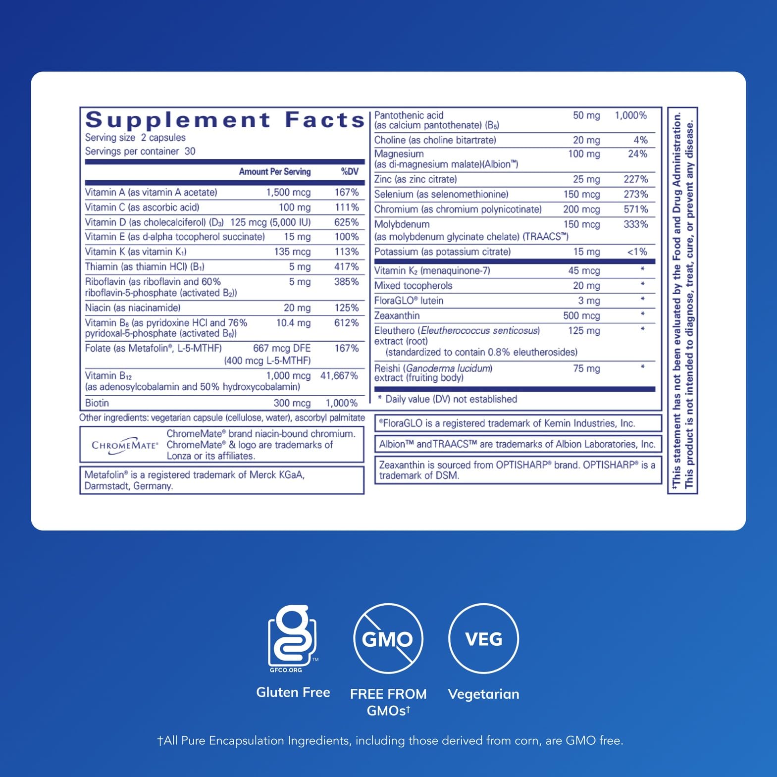 Pure Encapsulations PureResponse Multivitamin capsules close-up for immune support.