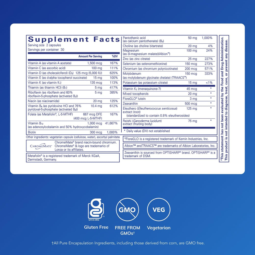 Pure Encapsulations PureResponse Multivitamin capsules close-up for immune support.