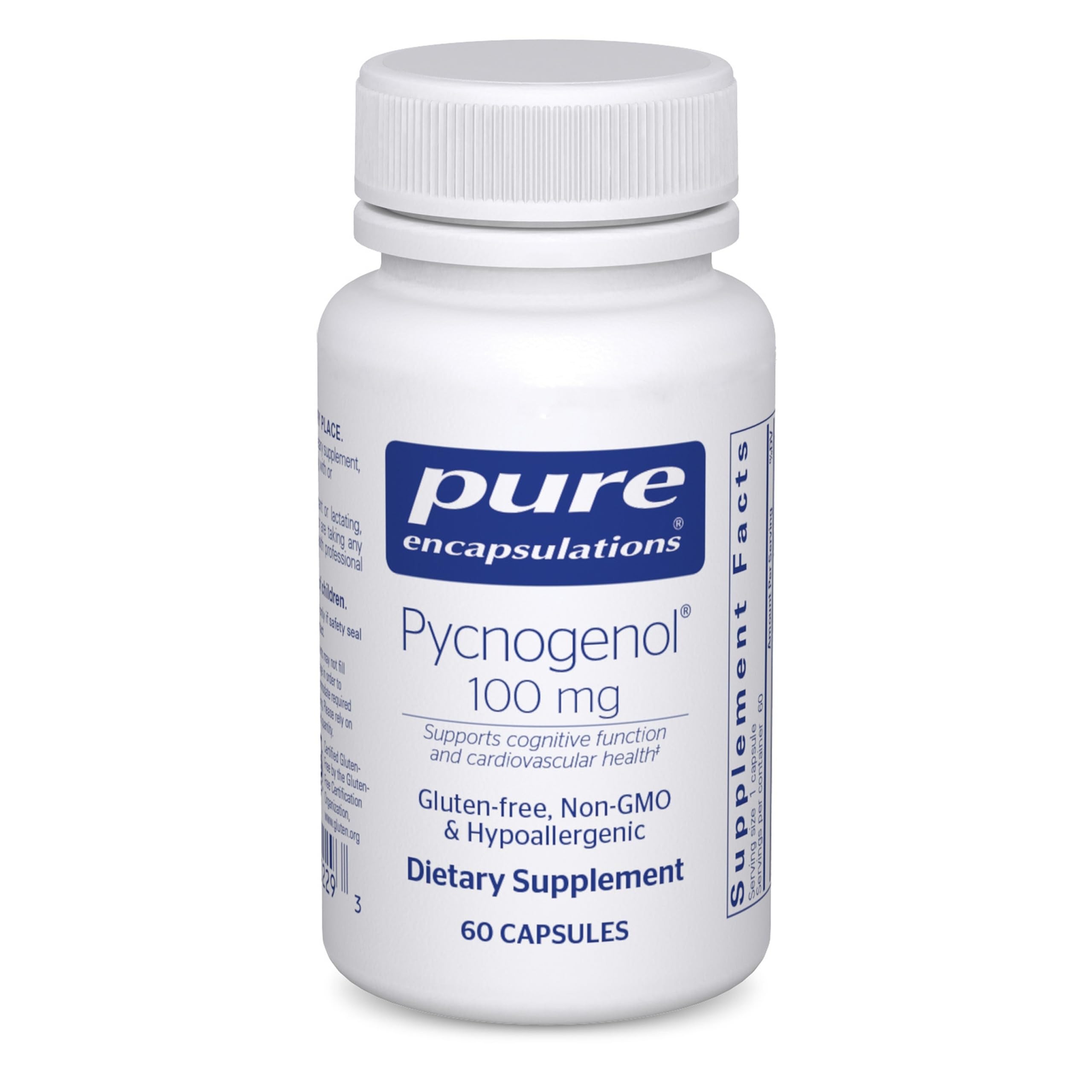 Pure Encapsulations Pycnogenol 100 mg bottle on a clean surface to support antioxidant protection.