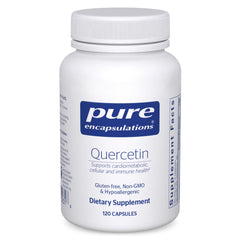 Pure Encapsulations Quercetin 500 mg capsules on a bottle, ideal for daily immune support.