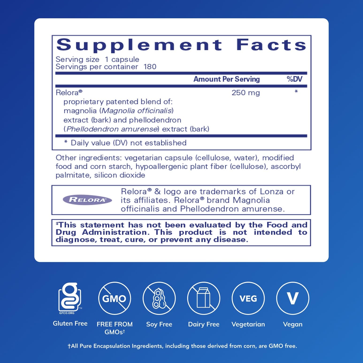 Relora capsules close-up, highlighting hypoallergenic formula for sensitive users seeking stress support.