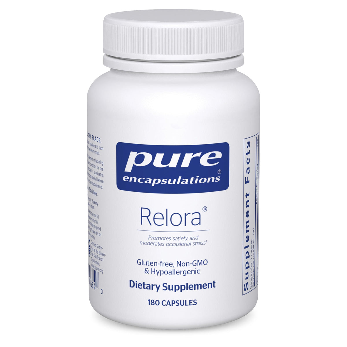 Pure Encapsulations Relora bottle on a calm desk, suggesting stress support for daily life.