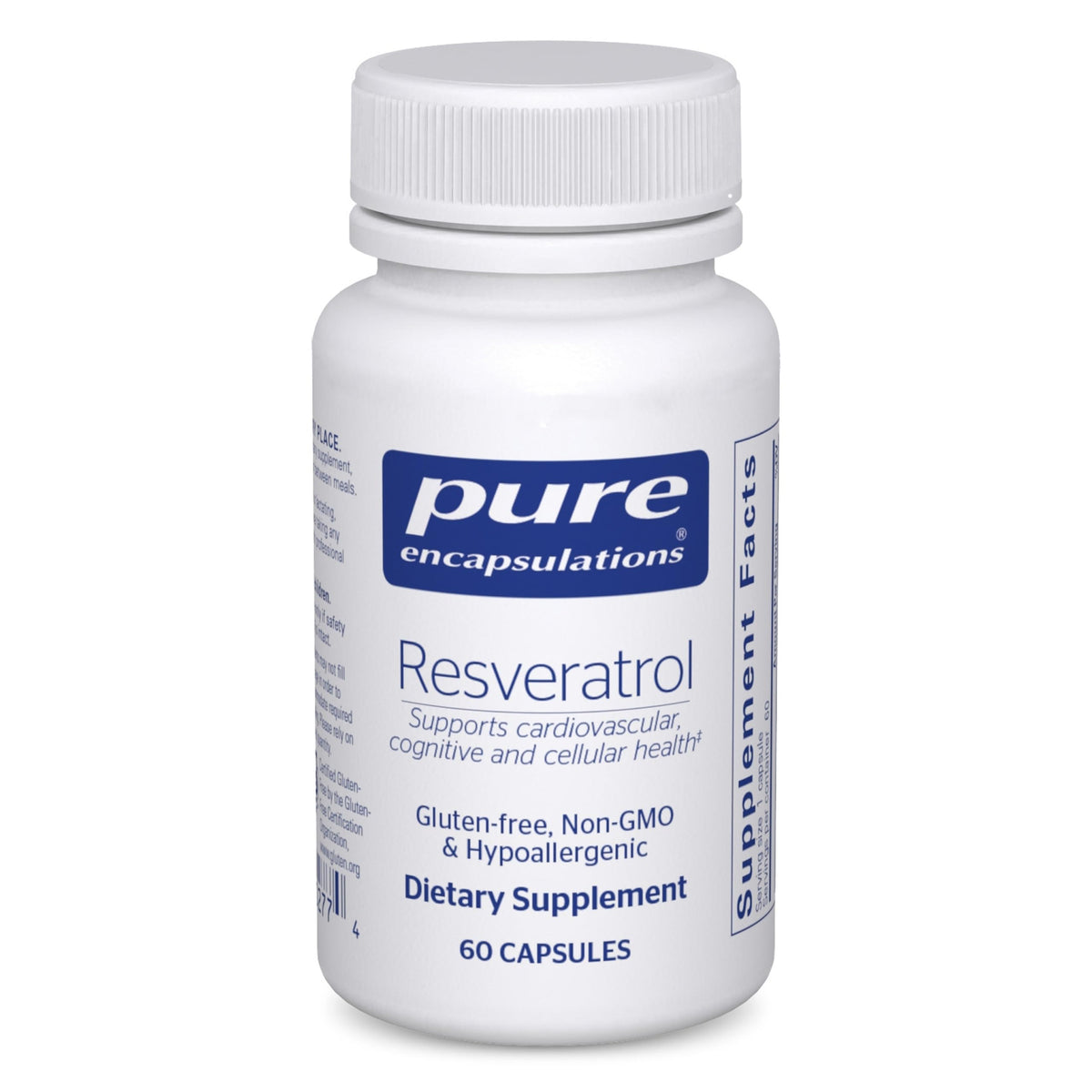 Pure Encapsulations Resveratrol bottle front for antioxidant support on the go.
