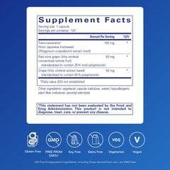 Pure Encapsulations Resveratrol EXTRA label front shows ingredients and purity.